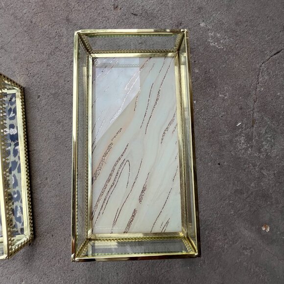 Rachel Zoe Glass Vanity Trinket Tray Leopard Cheetah Gold Tone Office Bathroom 2 - Picture 9 of 14